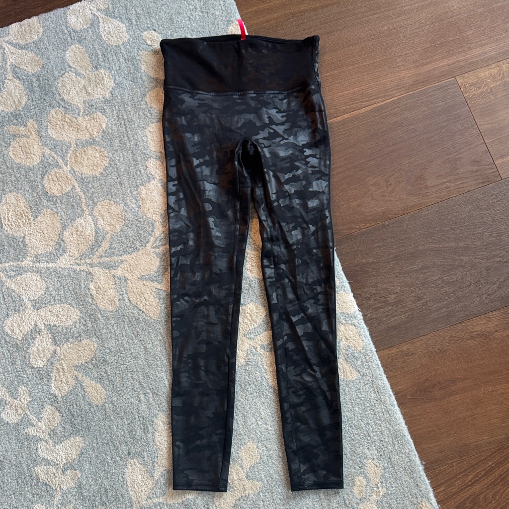 Spanx Black Faux Leather Camp Camouflage Leggings